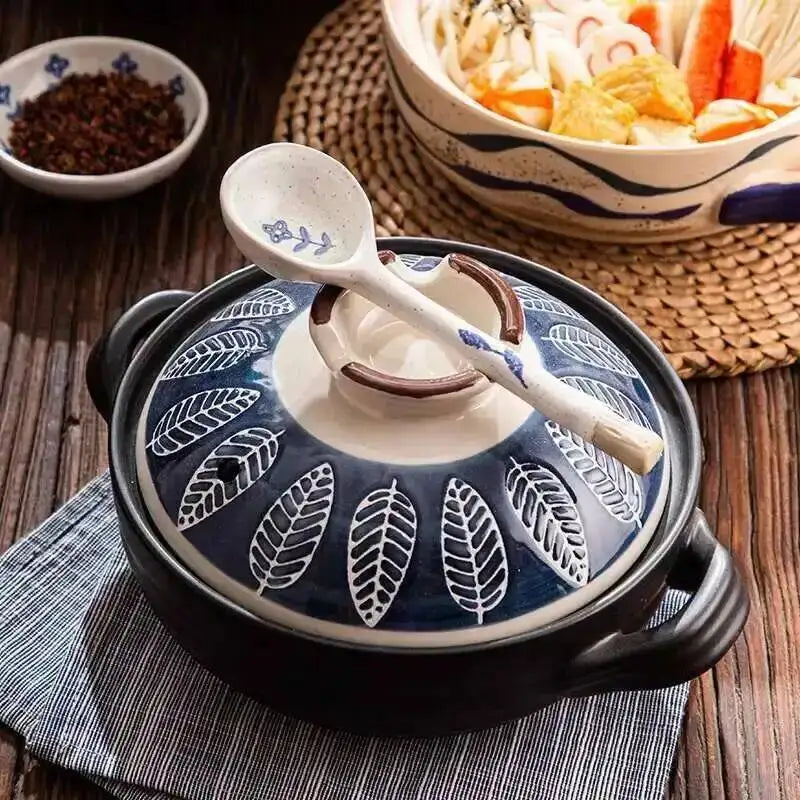 Japanese Ceramic Casserole Stew Pot Household Cooking Gas Retro Flower Pattern Soup Pots High Temperature Resistant Cooking Pot Quake