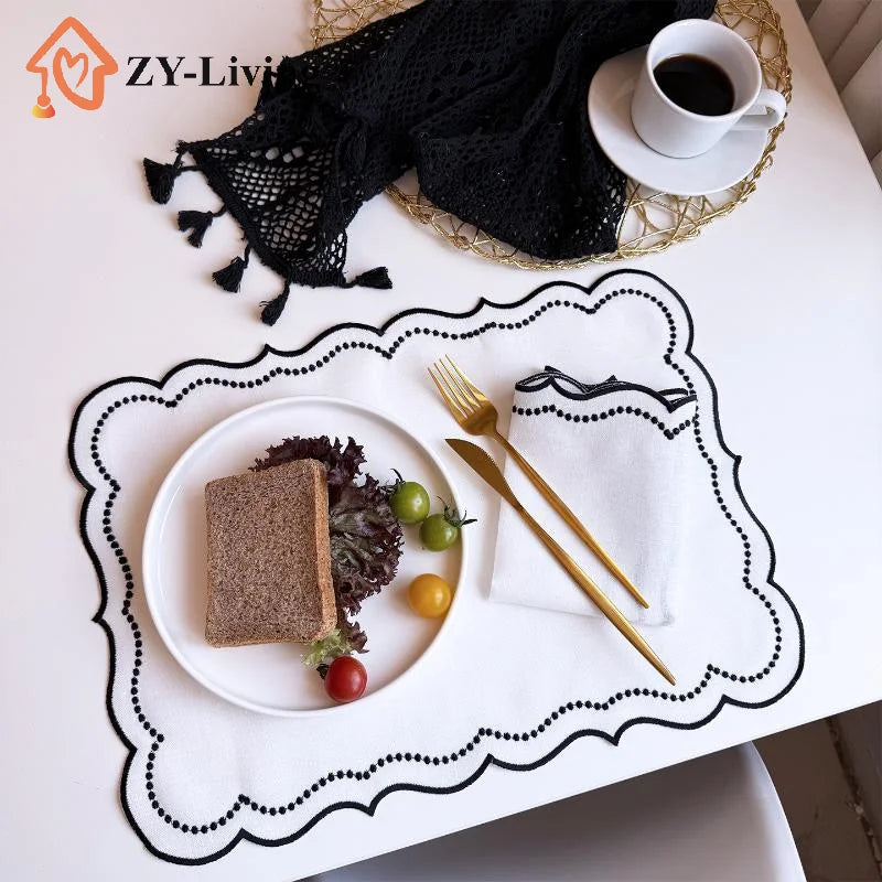 1Pcs Embroidered Placemat Polyester Cotton Table Decoration Mat , 45x32cm Quake