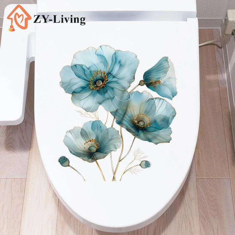 1Sheet PVC Watercolor Flower Stickers Toilet Sticker Bright Wall For Home Vinyl Car Decal Toilet Decoration Quake