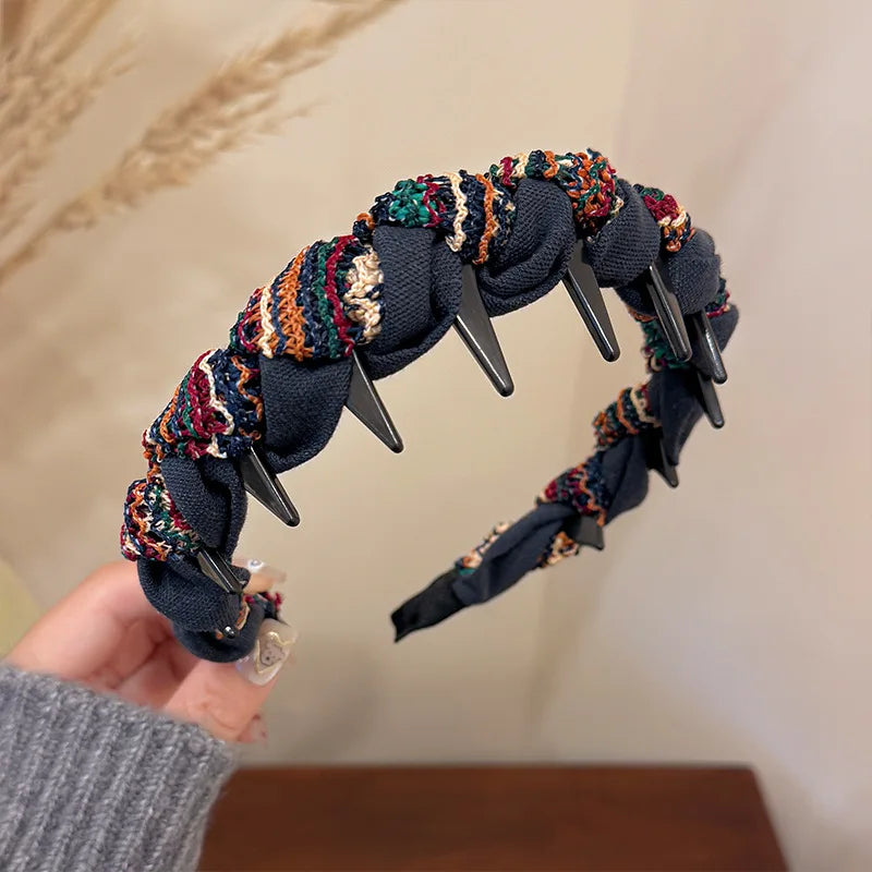 Autumn and Winter Yarn Knitted Fabric Headband Women Pressure Hair Face Wash Headband Fashion Versatile Hair Hoop Accessories Quake dark blue