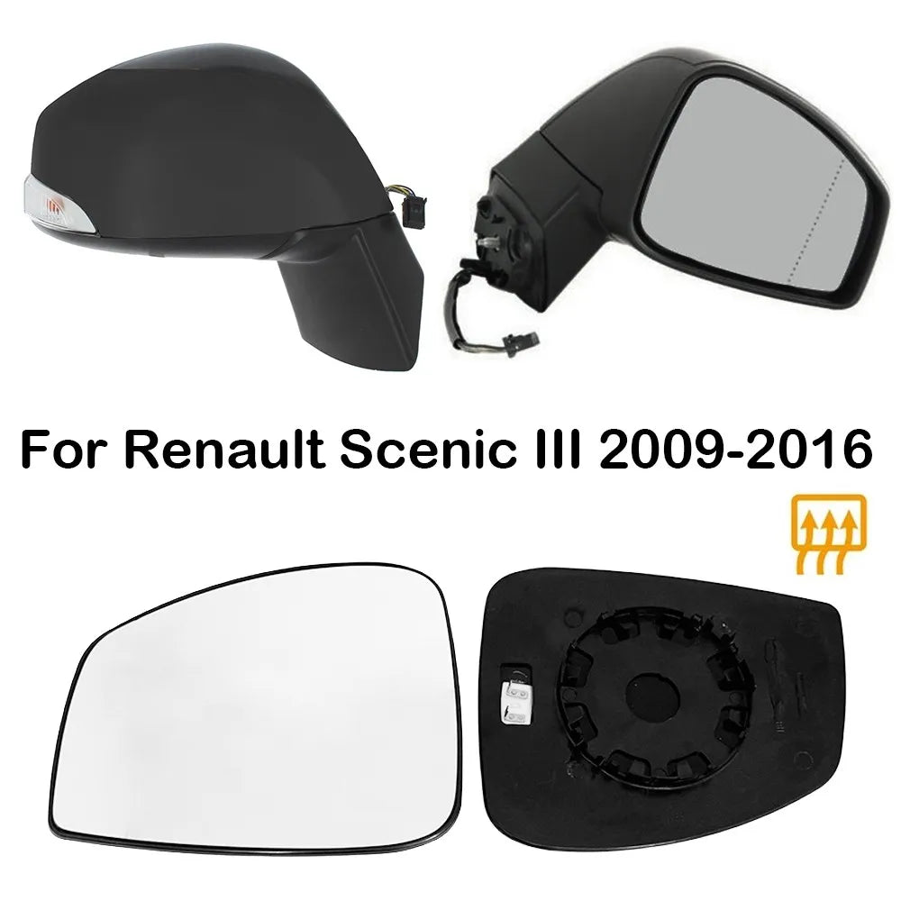 For Renault Scenic III 2009-2016 1x Left Right Side Rear View Lens Split Mirror Heated Door Glass Rearview Accessories Vehicle Quake