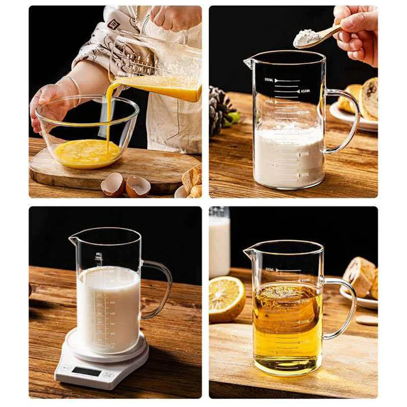 YWDL Food Grade Glass Measuring Cups Kettle Kitchen Milk Tea with Lid and Handle Laboratory Beaker Measuring Mug 250-1000ML Quake