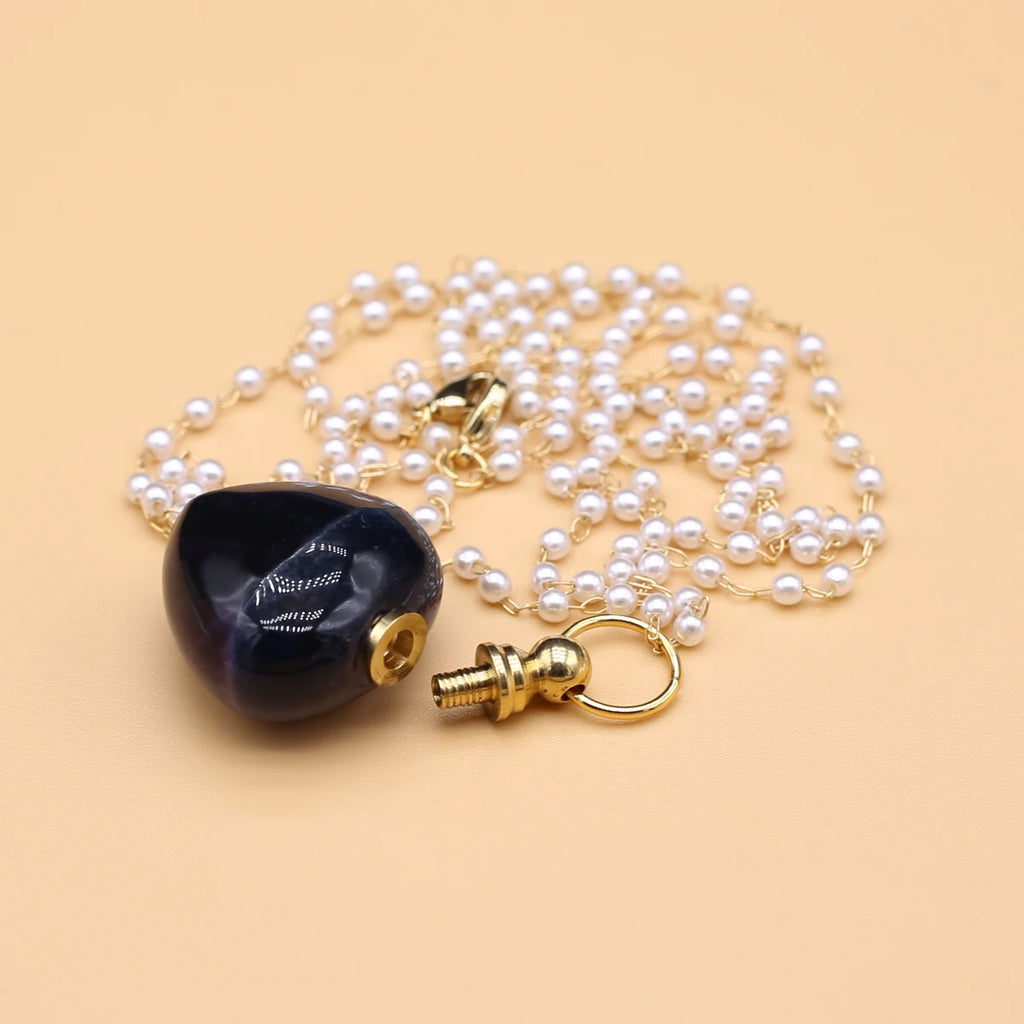 Spring Sweater Chain Perfume Bottle Necklace Natural Stone Fluorite Pendant For Women Christmas Halloween Gift Chain 80cm Quake