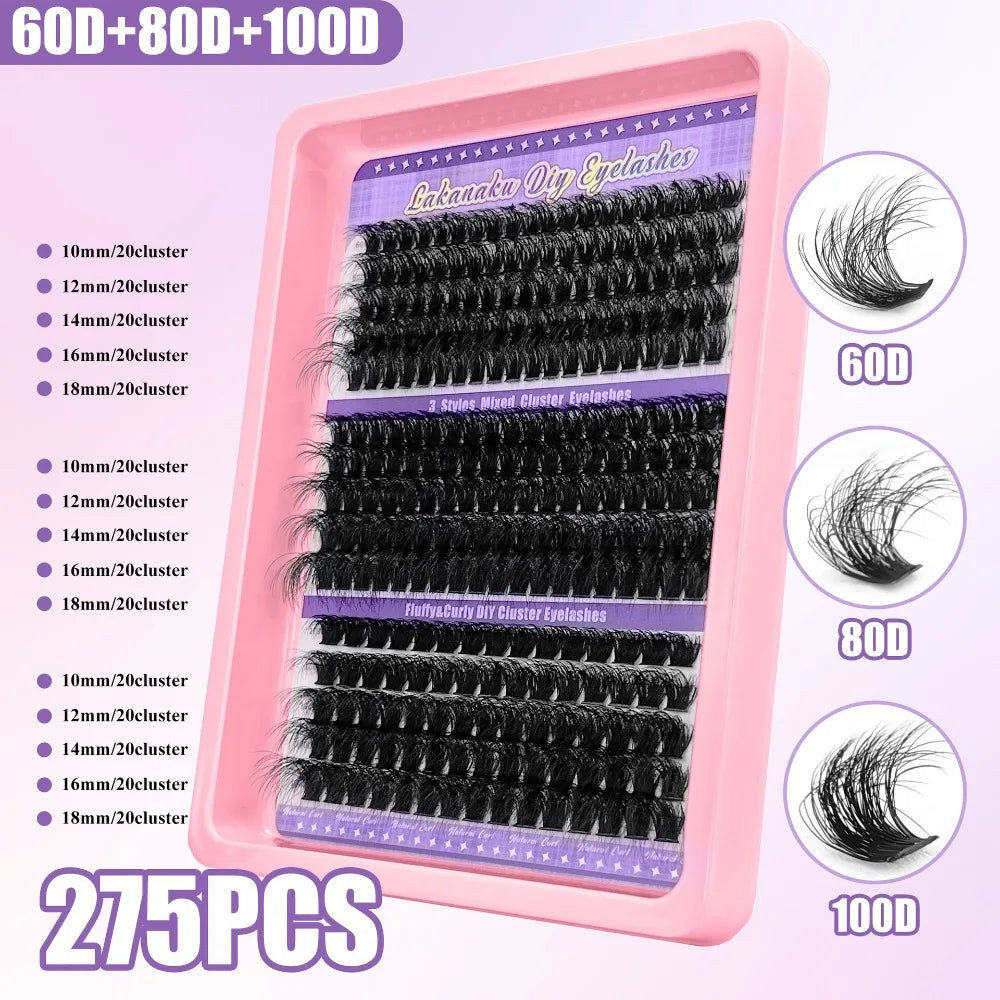 9-16mm Length False Eyelashes Natural Look Wispy Style DIY Lash Extension Kit Fluffy Clusters Volume Fans Fake Eyelash Quake 60D-80D-100D-5D-
