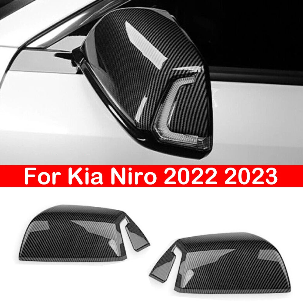 For Kia Niro 2022 2023 Car Rearview Side Mirror Cover Wing Cap Exterior Door Rear View Case Trim Sticker Frame Carbon Fiber Look Quake Default Title