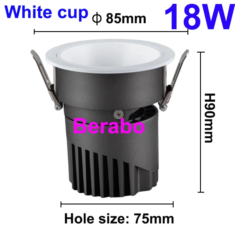 Super Bright Recessed LED Downlight COB Dimmable 12W 18W 24W LED Ceiling110V 220V Home Indoor New Design Anti-glare Spot Lights Quake White cup 18W No Dimming white 6000K