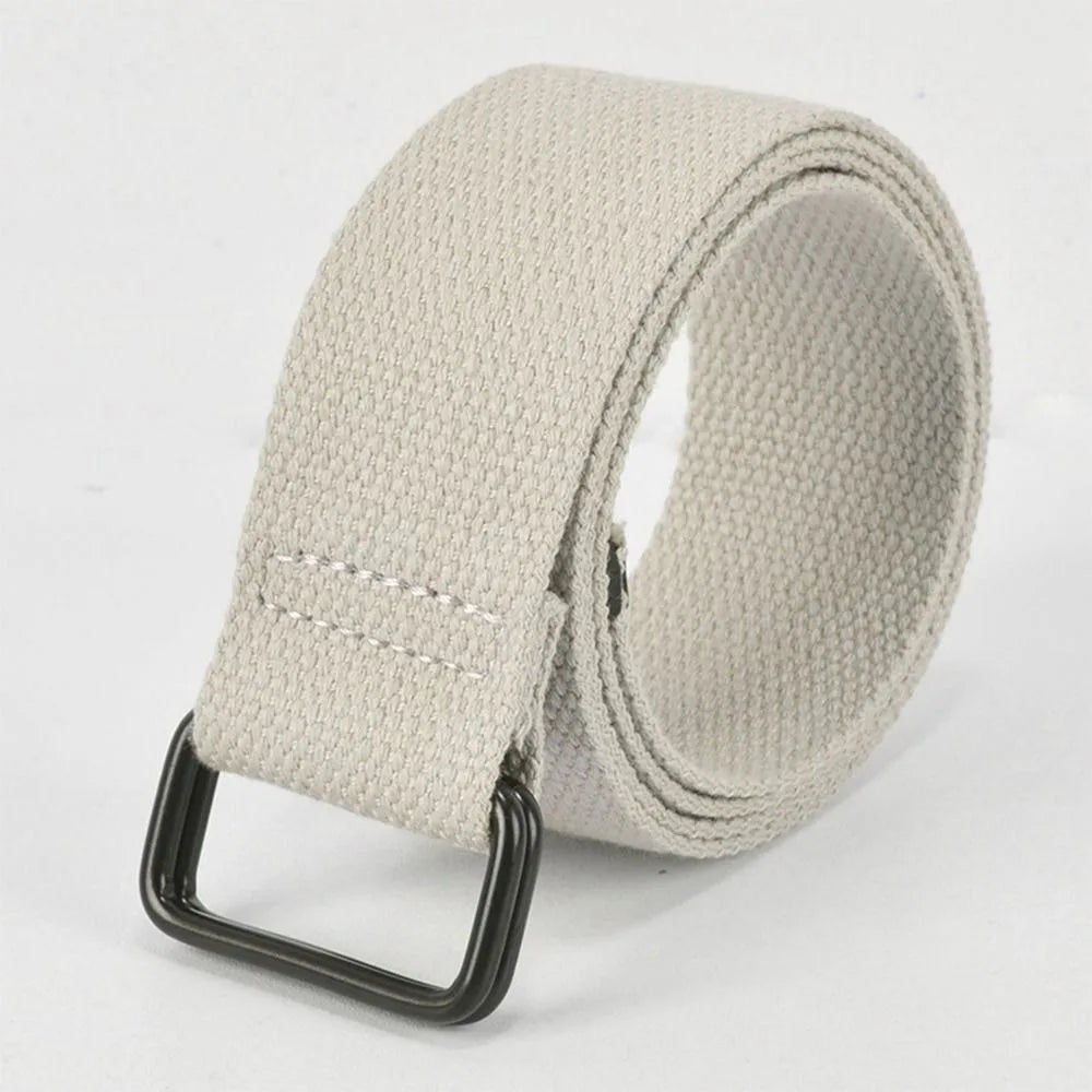 Fashion Free Punch Canvas Belt Double Ring Buckle Cotton Canvas Buckle Belt Cloth Fabric Best Canvas Belts Men's Quake Grey 130cm