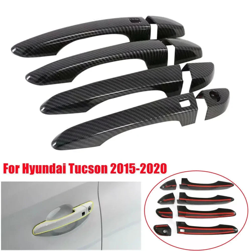 For Hyundai Tucson 2015 2016 2017 2018 2019 2020 Car Carbon Fiber Style Exterior Door Handle Moulding Cover Trim Decor ABS Auto Quake