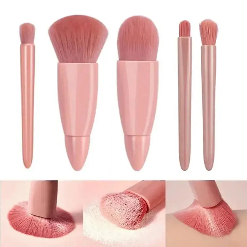 5pcs Mini Makeup Brushes Small Function Kit Complete Cosmetic Brushes With Case And Mirror Travel Size Makeup Brushes Set Quake