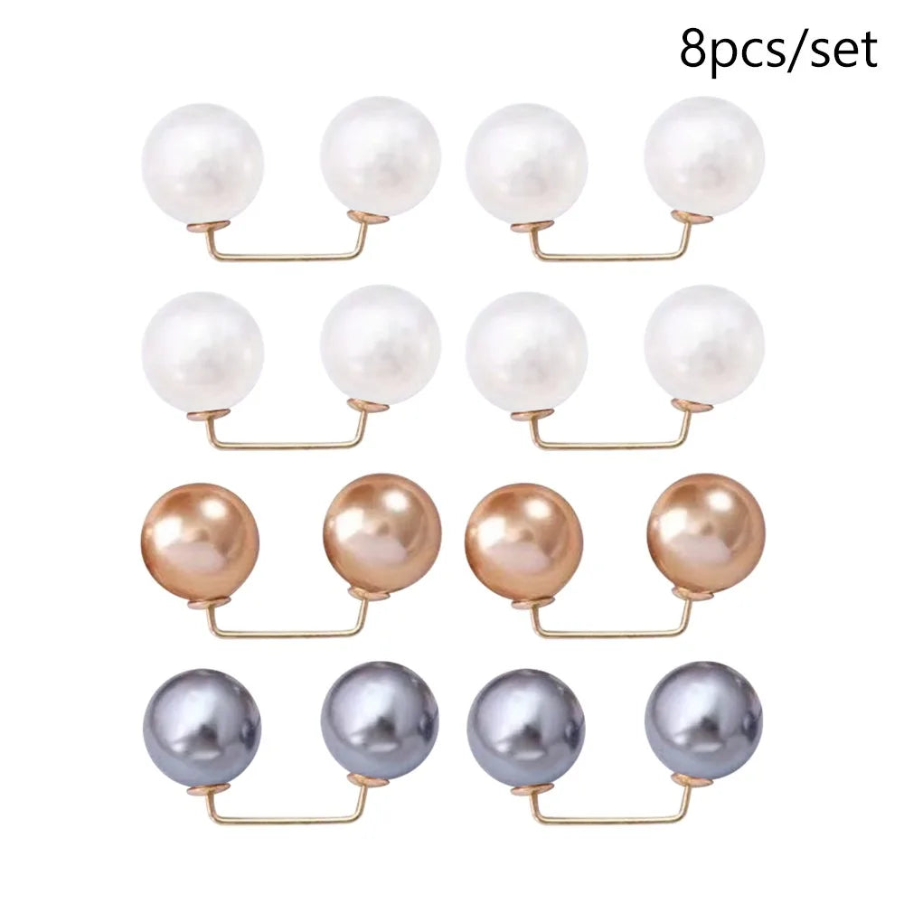 3/6/8PCS Double Head Pin Pearl Brooch Adjustable Collar Clip Non-Slip Safety Pins DIY Sewing Multi-Purpose Brooches Quake Style 5