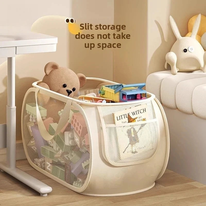 New Sub Block Design Doll Storage Basket with Handle Large-capacity Storage Bucket Side Pocket Laundry Basket Laundry Supplies Quake