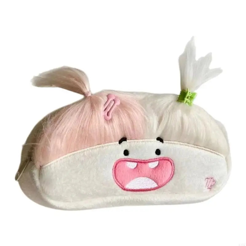 Plush Character Pencil Case with Roomy Writing Tool Storage, Cotton Fabric, Embroidered Face, and Secure Top Closure K1KF Quake for Virgo. CN