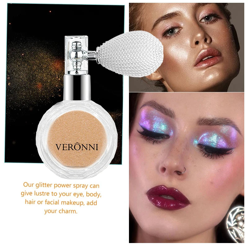 Fashion Highlighter Powder Spray High Gloss Glitter Powder Spray Shimmer Sparkle Powder Makeup for Face Body Highlight Makeup Quake
