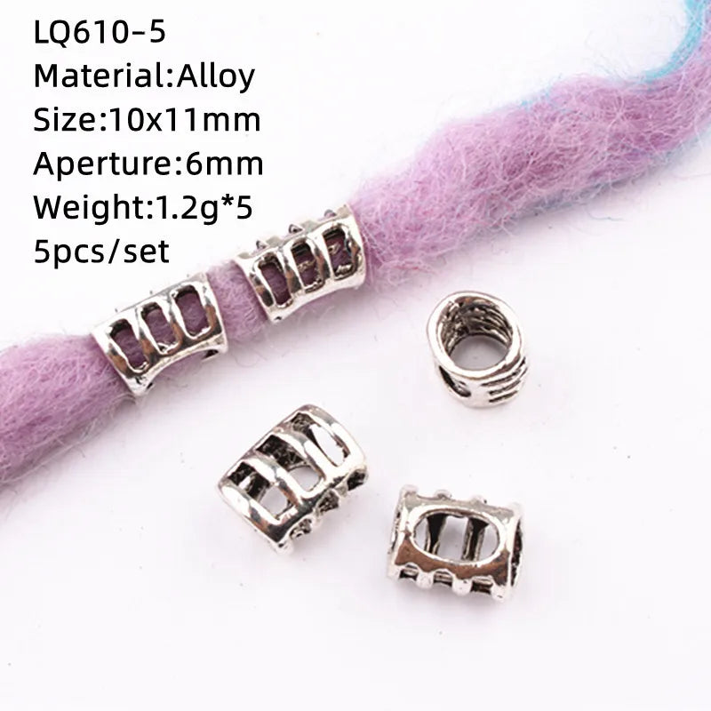 5 Pcs Hair Braids Reggae Dirty Braid Decorative Beads Styling Tools Silver Gold Dread Dreadlock Beads Rings for Hair Accessories Quake LQ610-5