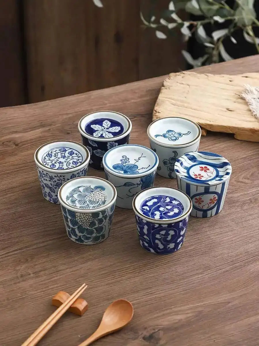 Vintage Ceramic Steamed Egg Cup With Lid Breakfast Steamed Egg Soup Water Separation Stew Cup Dessert Snack Bowl Quake