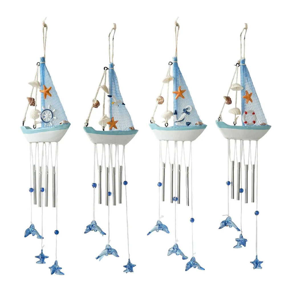 Nautical Wind Chimes Large Boat Hanging Charm Outdoor Garden Wind Pendant for Patio Porch Backyard Quake