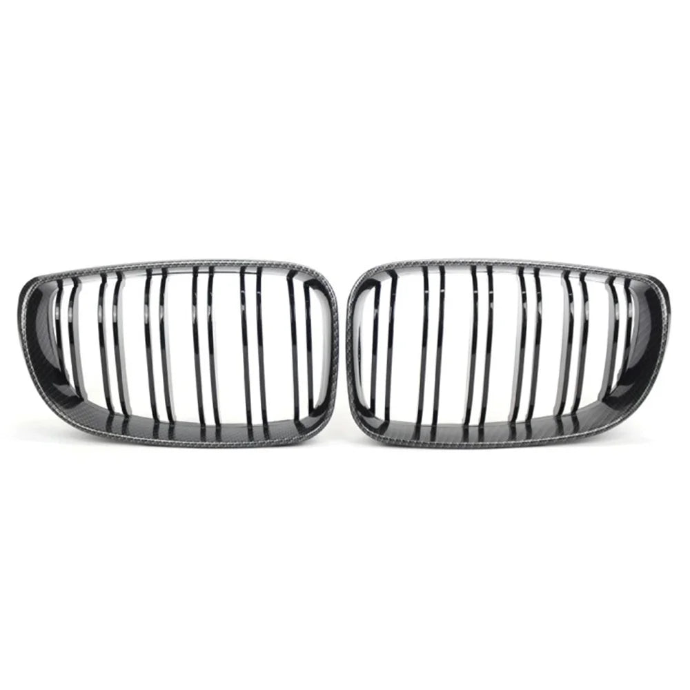For BMW 1 Series E87 E81 E82 E88 2008-2011 2x Car ABS Grille Front Kidney Grill Doulbe Line Style 51137354949 51137354950 Parts Quake Carbon Black