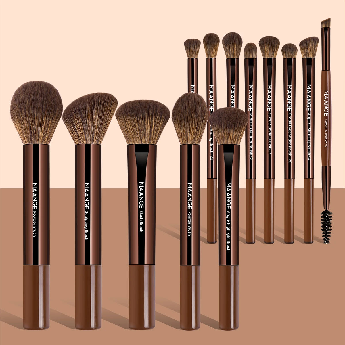 13pcs Makeup Brush Set Foundation Concealer Powder Eyeshadow Blush Brush Kabuki Blending Cosmetic Makeup Beauty Tool for Face Quake Dark Brown