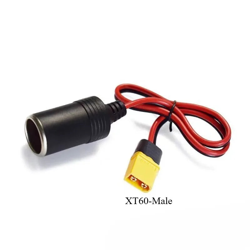 Universal Car Charger Adapter XT60 Male & Female to Cigarette Lighter Female Socket High‑Current Pure Copper Conversion Cable Quake XT60-Male No fuse 0.5M