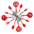 Kitchen Utensil Wall Clock Cutlery Spoon Fork Home Decor Metal Quake Red