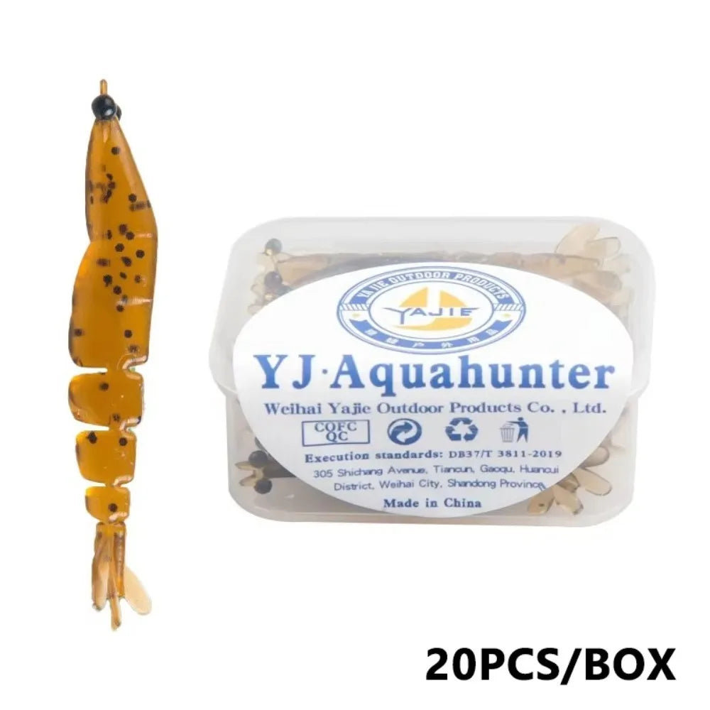 20pcs/box 4cm Length Luminous Shrimp Swimbaits 0.45g Weight Luminous Design Carp Fishing Baits Soft Silicone Glowing Effect Quake 01
