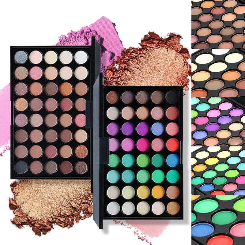 40Colors Glitter Eyeshadow Palette with Free 1Brushes Matte Waterproof Long Lasting Eyeshaow Powder Palette Cosmetics MakeUp Kit Quake