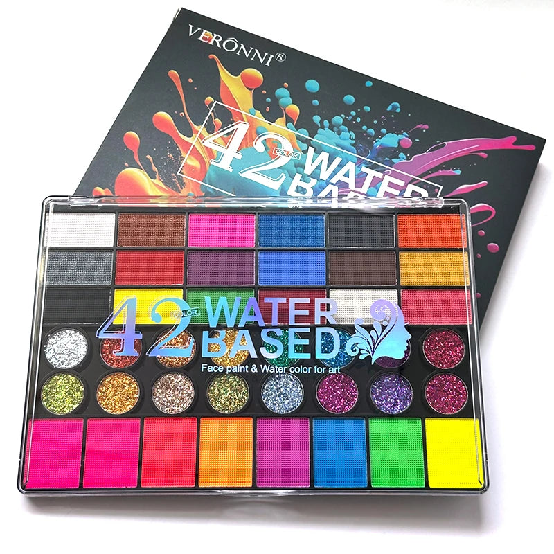 42 Colors Water Soluble Face Body Painting Set UV Neon Glitter Face Paint Art Halloween and Christmas Party Body Paint Makeup Quake 42 color Painting