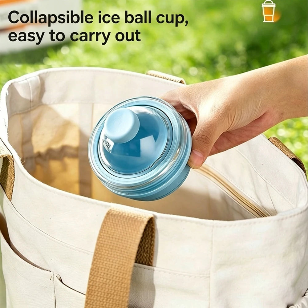 2 in 1 Ice Mold and Water Bottle Food-Grade Silicone Foldable Ice Ball Cup BPA-Free Portable Travel Tumbler for Outdoor Camping Quake