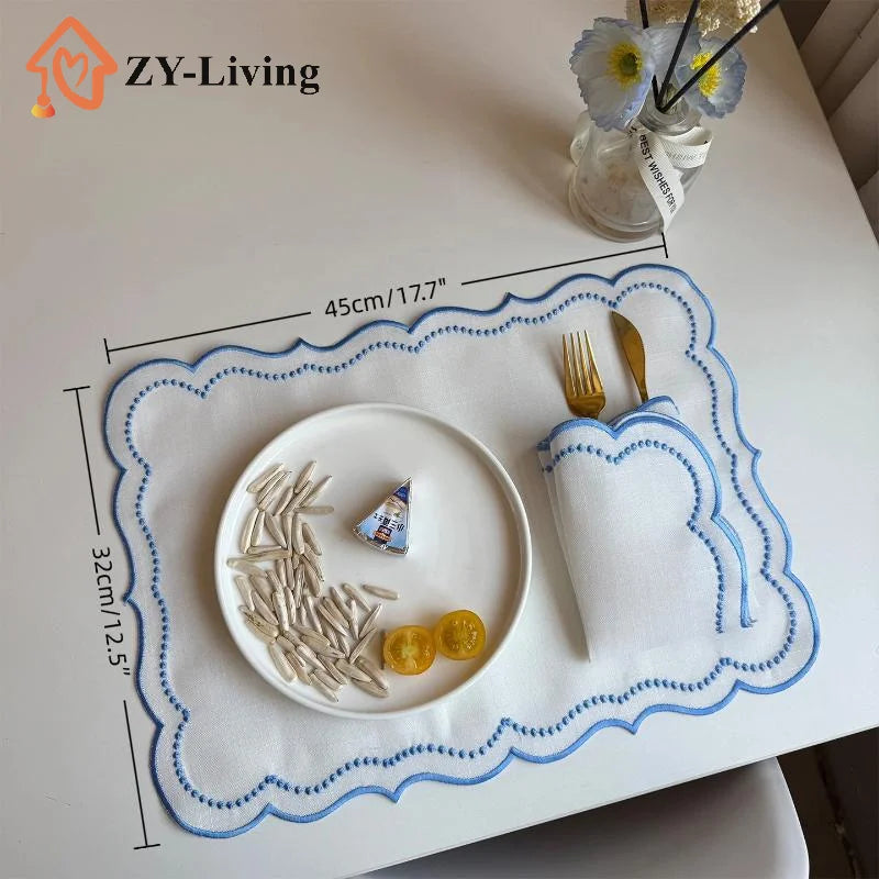 1Pcs Embroidered Placemat Polyester Cotton Table Decoration Mat , 45x32cm Quake