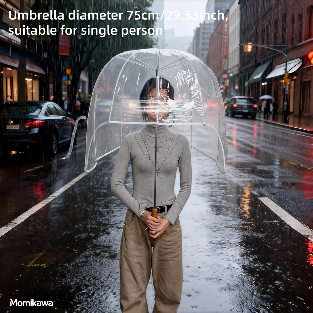 Long-Handled Helmet Umbrella Windproof Waterproof Transparent Fun Cap for Outdoor Weather Quake