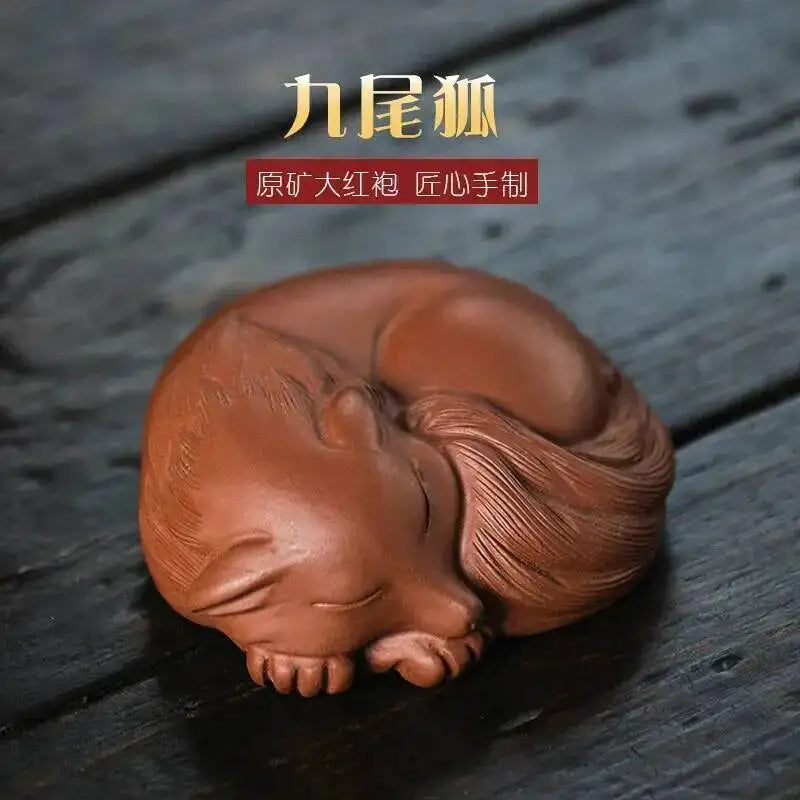 Zisha Tea Pet Fox Ornament Nine-tailed Fox Sculpture Tea Tray Decoration Accessories Tea Play Quake