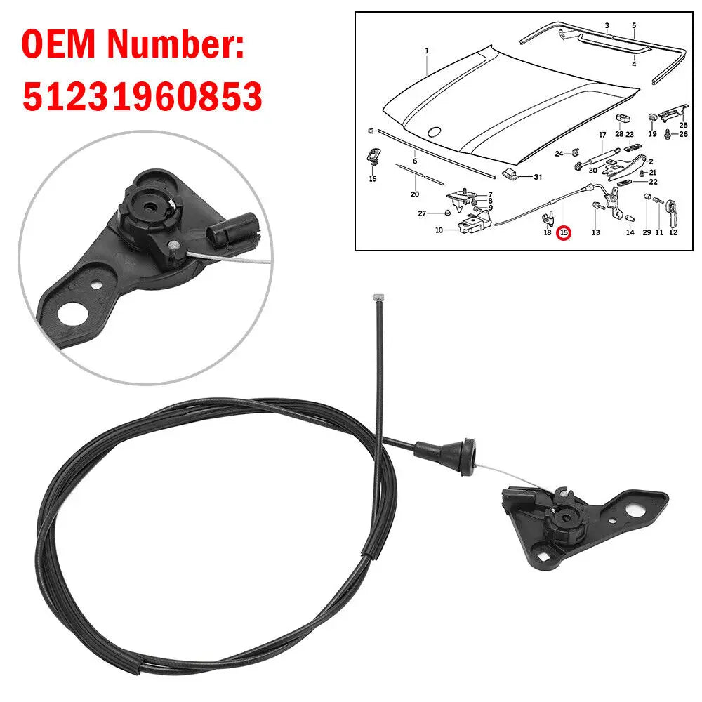 For BMW M3 E36 318i 318it 328i 325i 51231960853 Car Hood Release Latch Cable Rod Replacement Black Accessories Auto Part Replace Quake Default Title