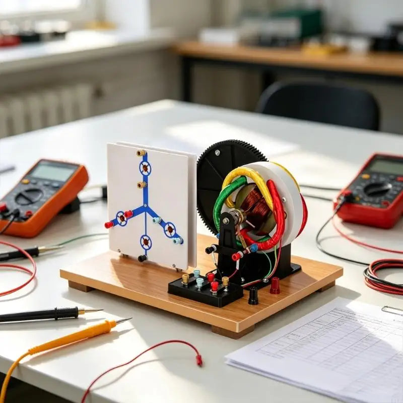Manual Turn Physics Generator Demonstrator for Lab Teaching, Three Phase AC D C and Direct Current Model with Circuit Panel K1KF Quake