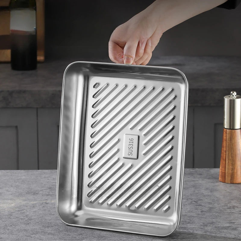 1pc/3pc Stainless Steel with Cover Dumplings Tray Fresh-keeping Dish Rectangular Picnic Barbecue Multi-functional Storage Tray Quake