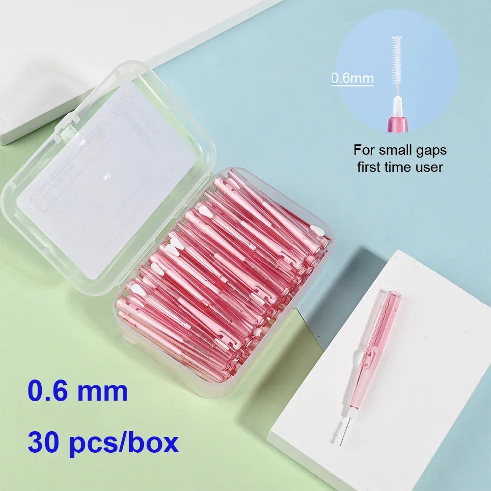 vvocci Orthodontic Interdental Brush 30pcs/Box - Dental Cleaning Tool for Braces & Oral Care Quake M415 30pcs pink