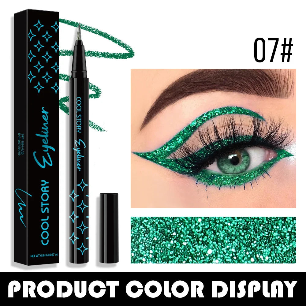 Glitter Pearlescent Eyeliner Pen,Metallic Silkworm Eyeshadow Pen,Eye Brightening,Quick-Drying,Long-lasting and Waterproof Makeup Quake 07