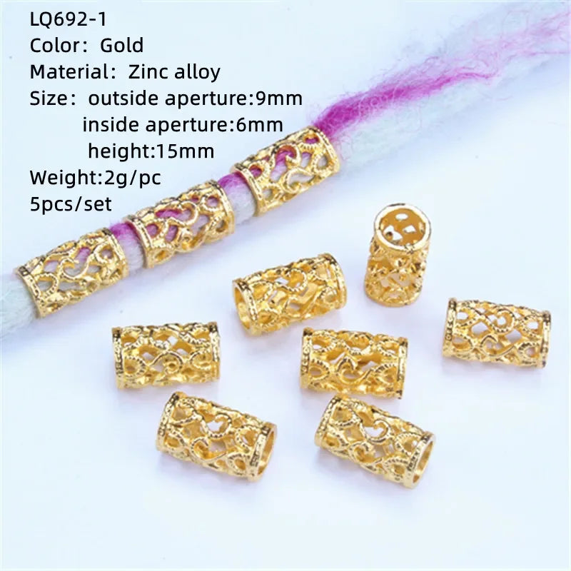 5/10Pcs Gold Charms Diy Hairs Braid Dread Dreadlock Beads Hair Ring Rope Elastic Hair Bands Ponytail Hairstyle Hair Accessories Quake 5pcs NO.5