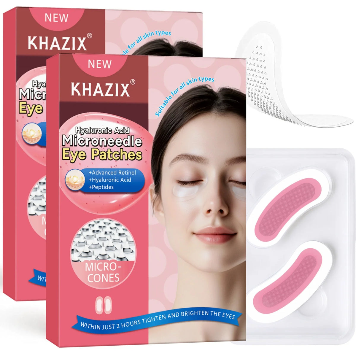 Retinol Microneedle Eye Patches with Hyaluronic Acid & Firming Peptides,for Forehead, Eye Area, Crow's Feet & Smile Lines,1Pair. Quake Pink
