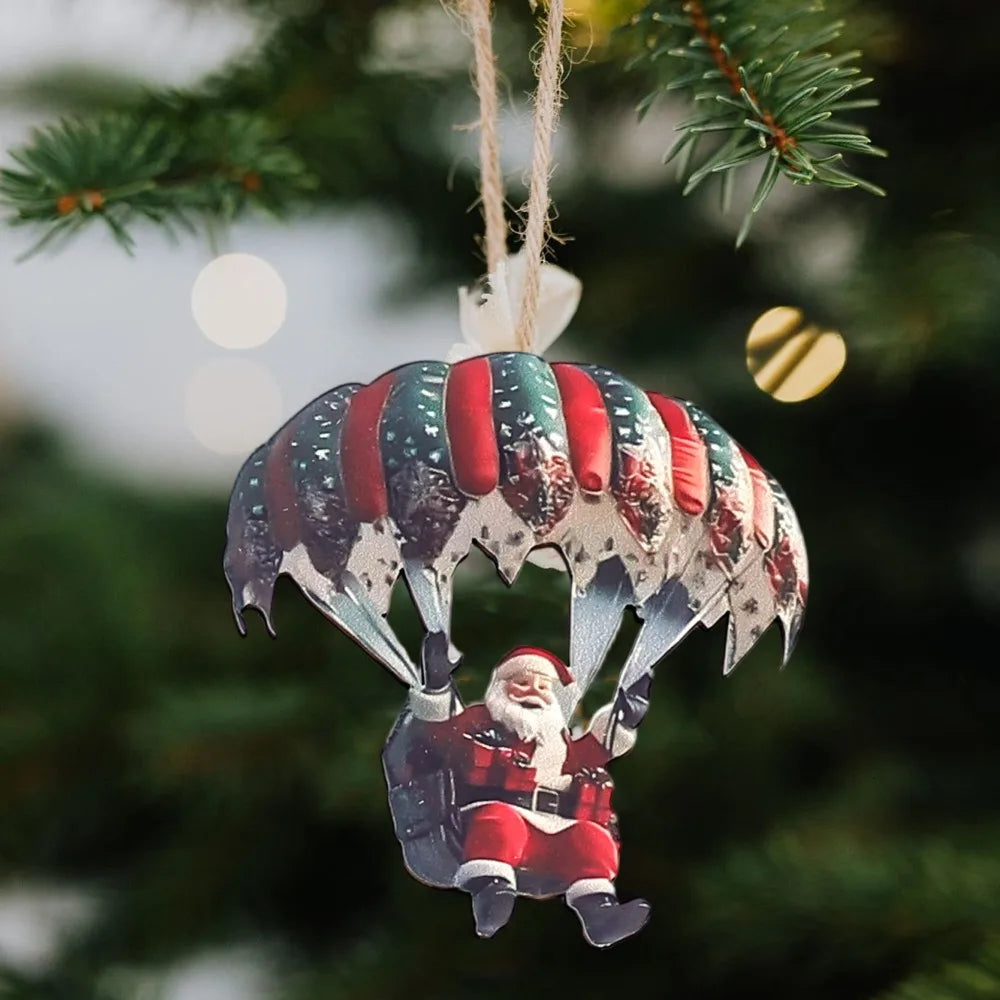 Christmas Wooden Pendant Hot Air Balloon Santa Claus 2D Flat Wooden Ornaments Christmas Tree Decoration Perfect New Year Gift Quake