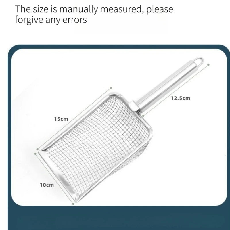 Mesh Sieve Cat Litter Shovel Stainless Steel Design Quick Sift Cat Litter Kitten Poop Remover Pet Cleaning Gadget Quake Silver 5mm