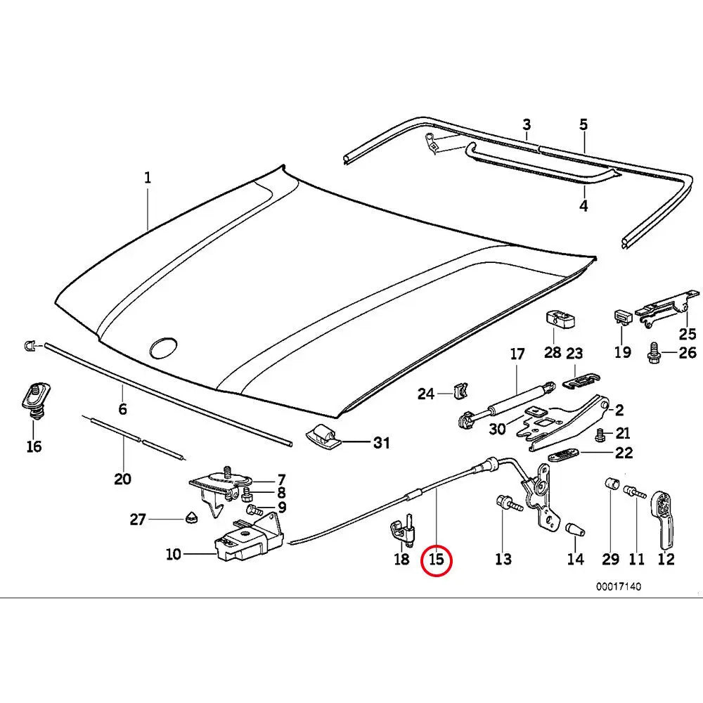 For BMW M3 E36 318i 318it 328i 325i 51231960853 Car Hood Release Latch Cable Rod Replacement Black Accessories Auto Part Replace Quake