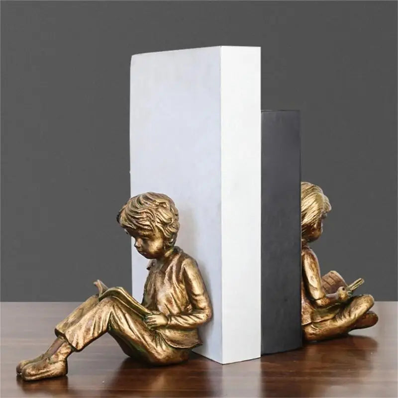 Resin Bookends Reading Child Figurines Book Stoppers for Bookshelf Organization, Study Desk Styling, and Upright Book K1KF Quake