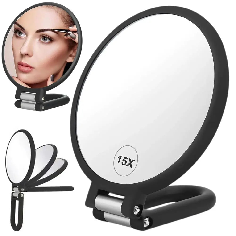 15x 20x 30x Makeup Magnifying Mirror, Adjustable Double Sided Handheld Mirror Foldable Travel Magnifying Mirror with Handle Quake 15X