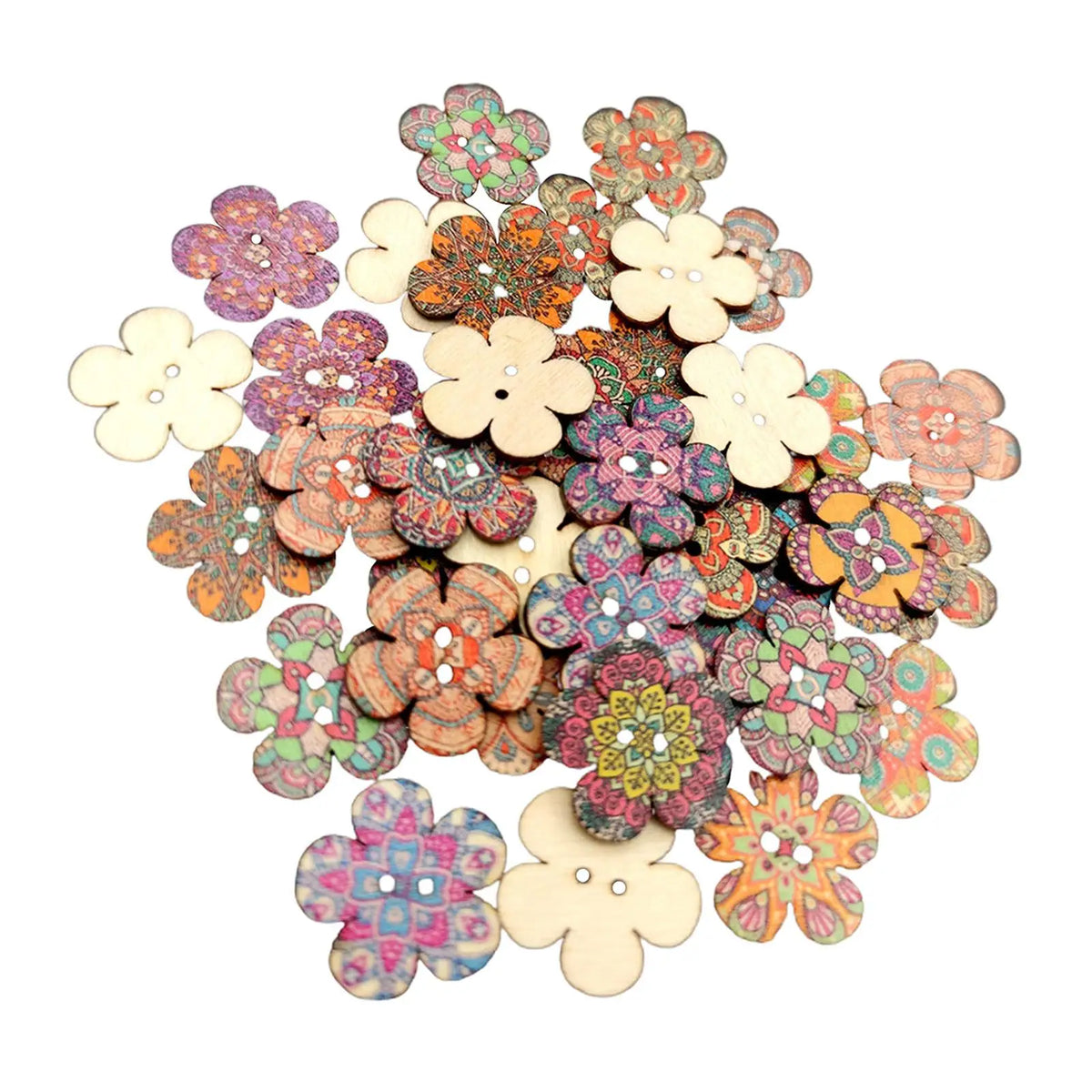 Vintage Painted Buttons Wood Flower Design 20mm Sewing Accessories Craft Supplies for Clothes and Knitwear Quake