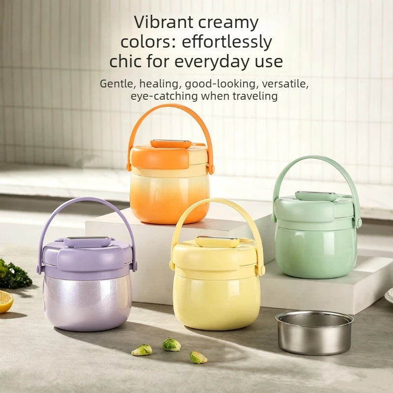 1PC 304 Stainless Steel Insulated Food Bucket Super Long Warm Retention Portable Bento Box for Work and School Lunc Quake
