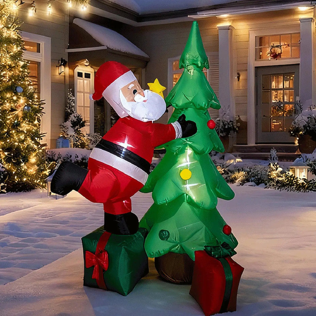 Christmas Inflatable Santa 180cm with Tree and Gift Bag LED Outdoor Yard Decorations for Patio Holiday Quake