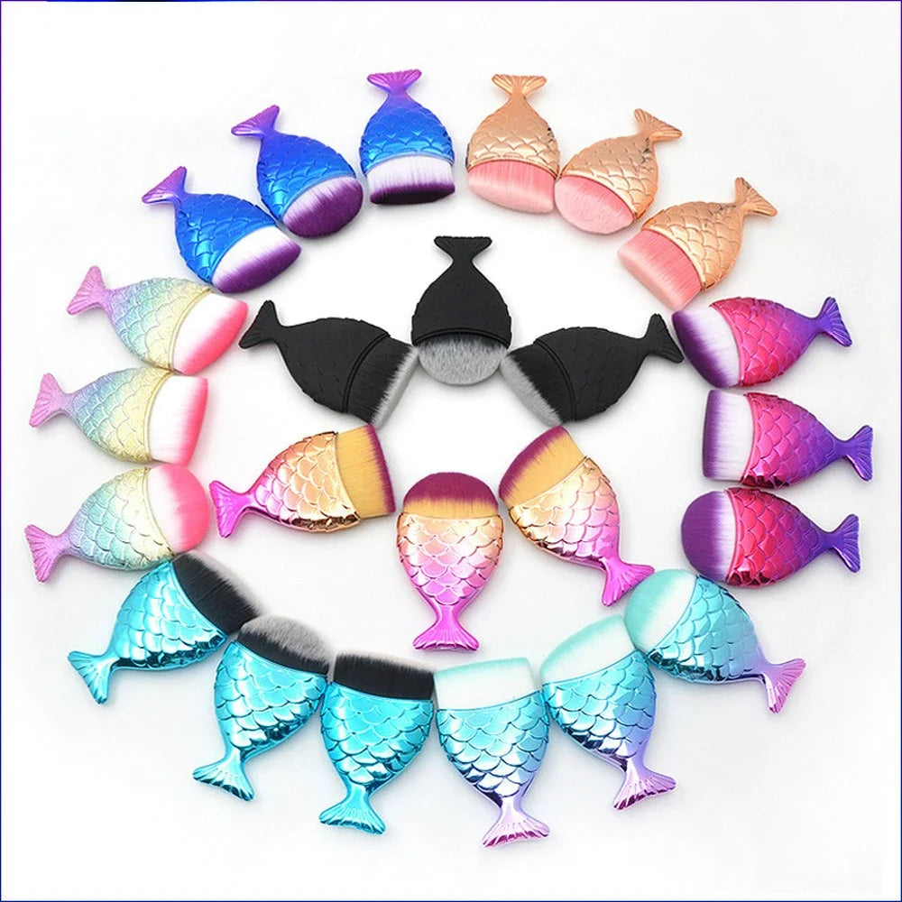 1pc Blush Brush Mermaid Shape Professional Face Makeup Brush Foundation Cosmetic Fish Brush Makeup Tool Kit Powder Nail Art Tool Quake