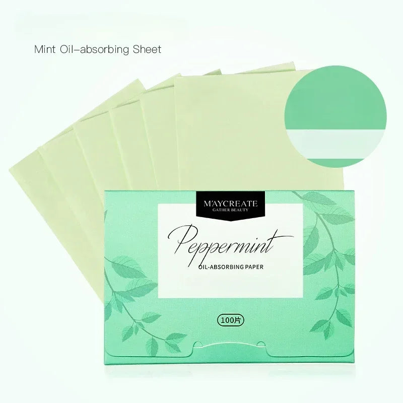 100Pcs Face Oil Blotting Paper Protable Face Wipes Facial Cleanser Oil Control Oil-absorbing Sheets Blotting Tissue Makeup Tools Quake Mint