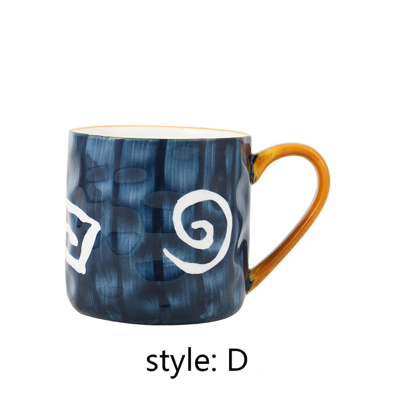 YWDL 400ml Ceramic Coffee Mug Heat-Resistant Breakfast Milk Oats Cup with Handgrip Japanese Style Home Drinkware Gift Quake D 400ml