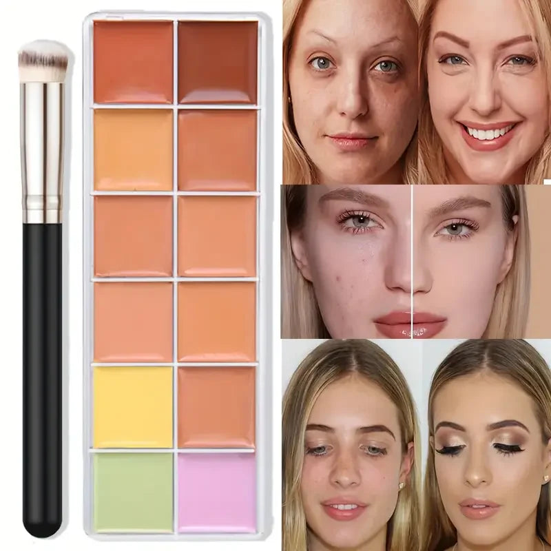 VERONNI 12Color Concealer Palette with Brush-Natural Cream Acne Spot Dark Circles Cover Face Foundation Brighten Cosmetic Makeup Quake 12 color concealer